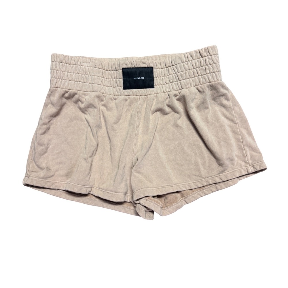 Talentless Womens French Terry Lounge Shorts Tan Smocked Waist Logo Patch XL
